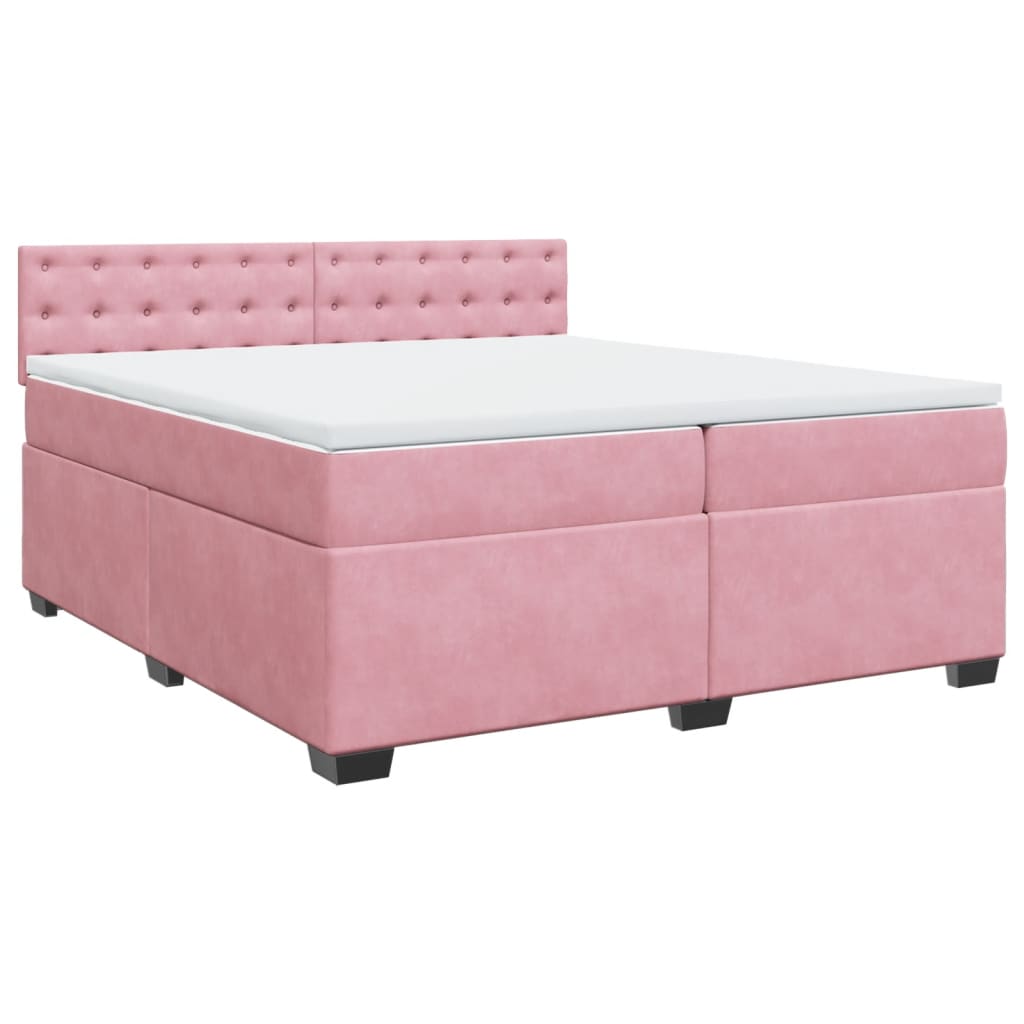 Κρεβάτι Boxspring με Στρώμα Ροζ 200x200 εκ. Βελούδινο - Pakobazaar