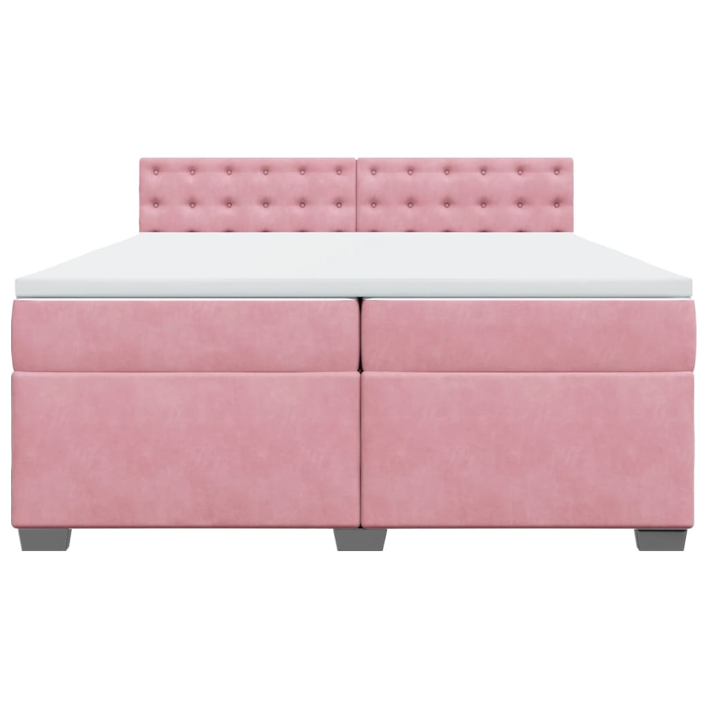 Κρεβάτι Boxspring με Στρώμα Ροζ 200x200 εκ. Βελούδινο - Pakobazaar