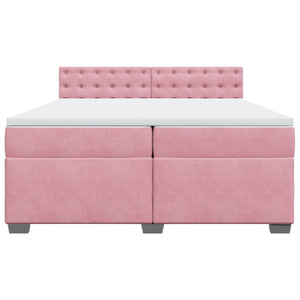 Κρεβάτι Boxspring με Στρώμα Ροζ 200x200 εκ. Βελούδινο - Pakobazaar