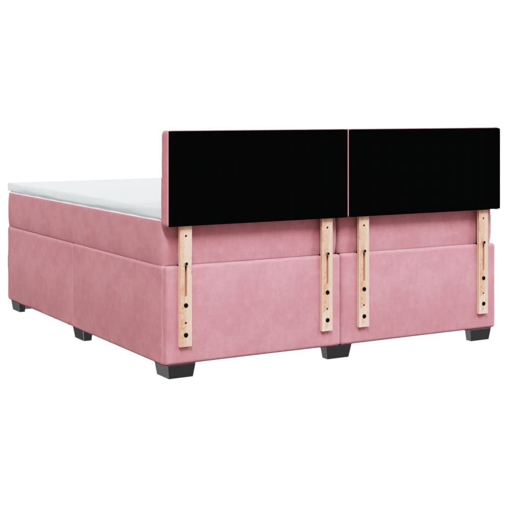 Κρεβάτι Boxspring με Στρώμα Ροζ 200x200 εκ. Βελούδινο - Pakobazaar