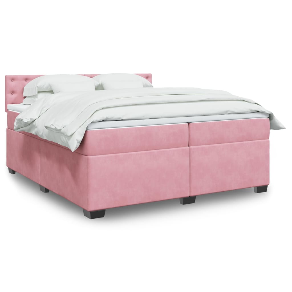 Κρεβάτι Boxspring με Στρώμα Ροζ 200x200 εκ. Βελούδινο - Pakobazaar