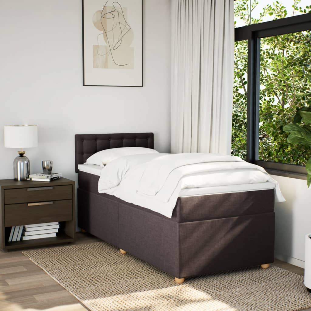 Κρεβάτι Boxspring με Στρώμα Σκούρο Καφέ 80x200 εκ. Υφασμάτινο