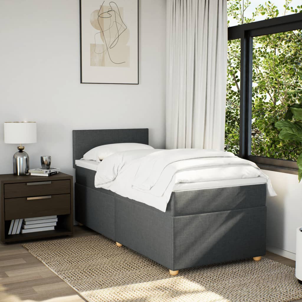 Κρεβάτι Boxspring με Στρώμα Σκούρο Γκρι 90x190 εκ. Υφασμάτινο - Pakobazaar