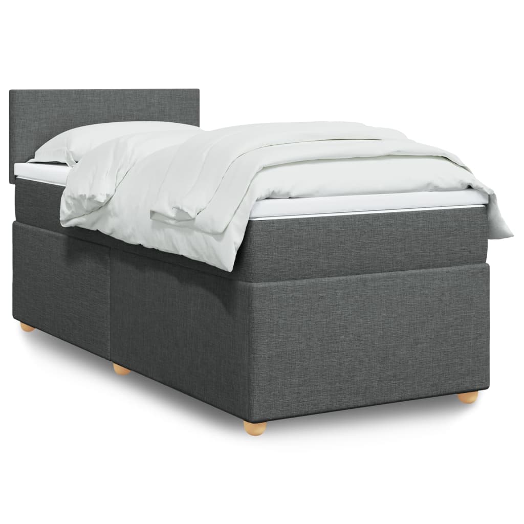 Κρεβάτι Boxspring με Στρώμα Σκούρο Γκρι 90x190 εκ. Υφασμάτινο - Pakobazaar
