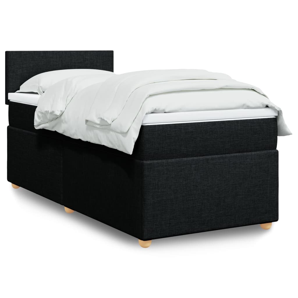 Κρεβάτι Boxspring με Στρώμα Μαύρο 90x190 εκ.Υφασμάτινο - Pakobazaar