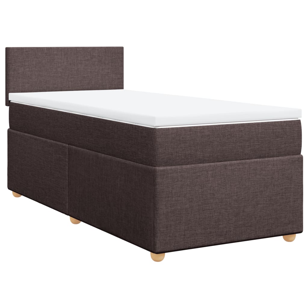 Κρεβάτι Boxspring με Στρώμα Σκούρο Καφέ 90x190 εκ. Υφασμάτινο - Pakobazaar