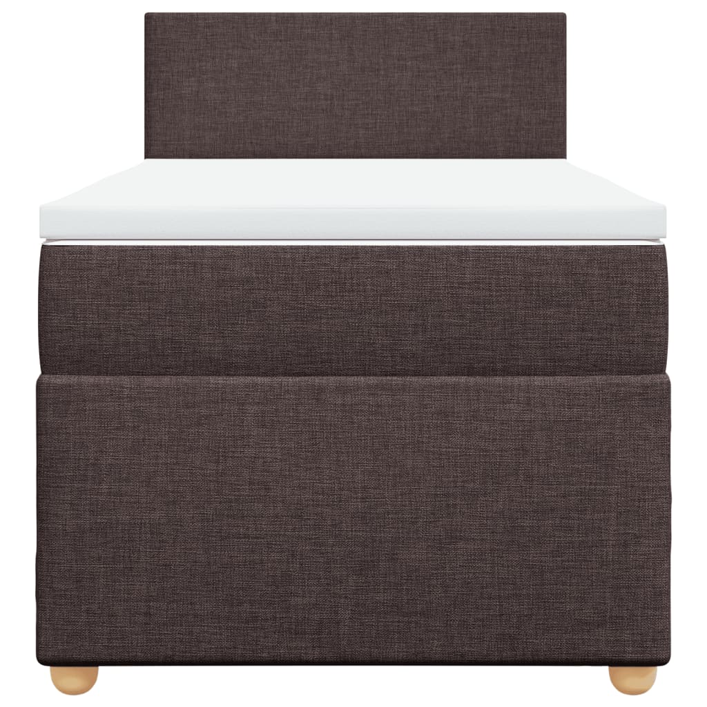 Κρεβάτι Boxspring με Στρώμα Σκούρο Καφέ 90x190 εκ. Υφασμάτινο - Pakobazaar