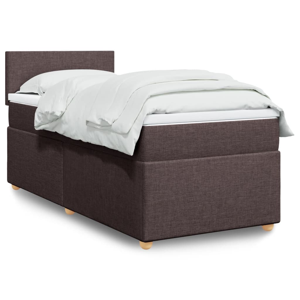 Κρεβάτι Boxspring με Στρώμα Σκούρο Καφέ 90x190 εκ. Υφασμάτινο - Pakobazaar