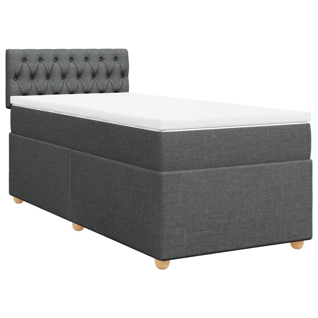 Κρεβάτι Boxspring με Στρώμα Σκούρο Γκρι 90x190 εκ. Υφασμάτινο - Pakobazaar