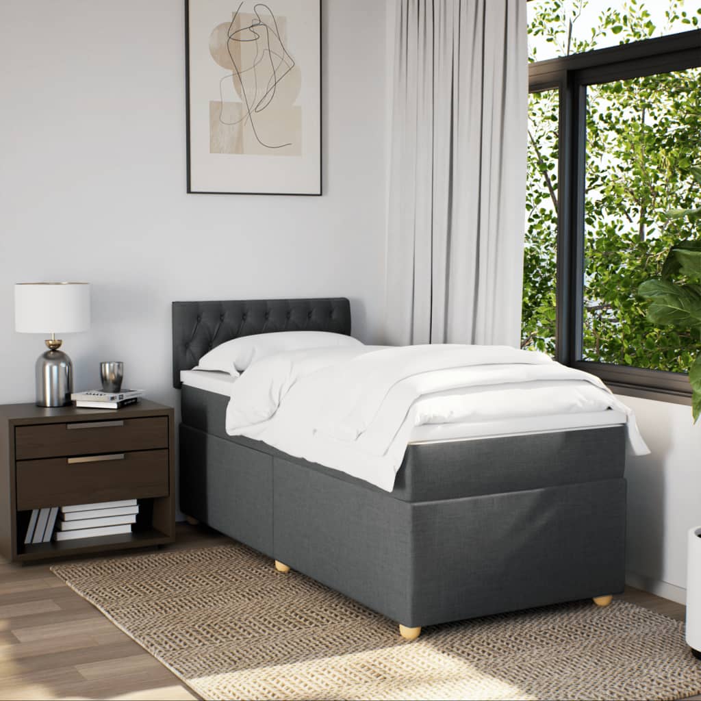 Κρεβάτι Boxspring με Στρώμα Σκούρο Γκρι 90x190 εκ. Υφασμάτινο - Pakobazaar