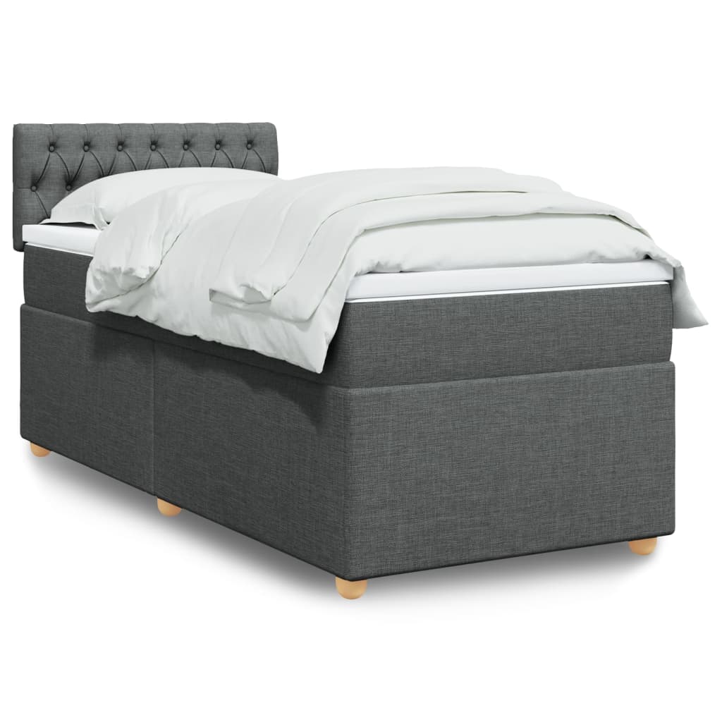 Κρεβάτι Boxspring με Στρώμα Σκούρο Γκρι 90x190 εκ. Υφασμάτινο - Pakobazaar