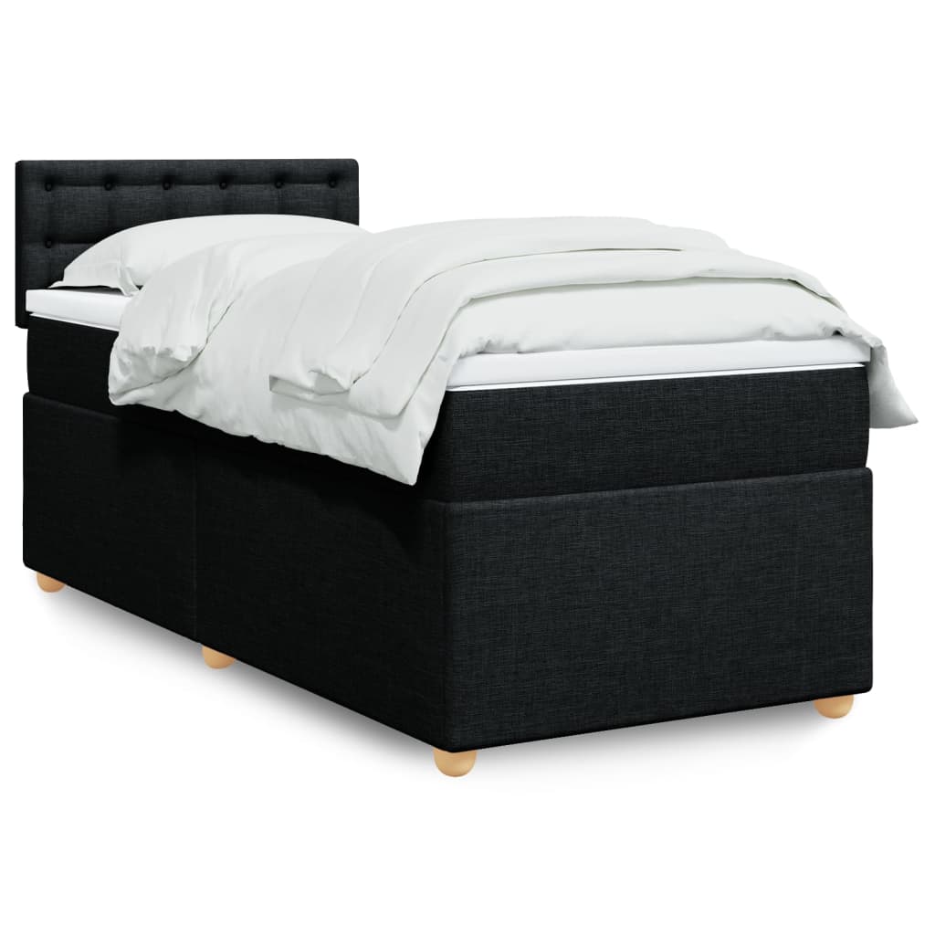 Κρεβάτι Boxspring με Στρώμα Μαύρο 90x190 εκ.Υφασμάτινο - Pakobazaar
