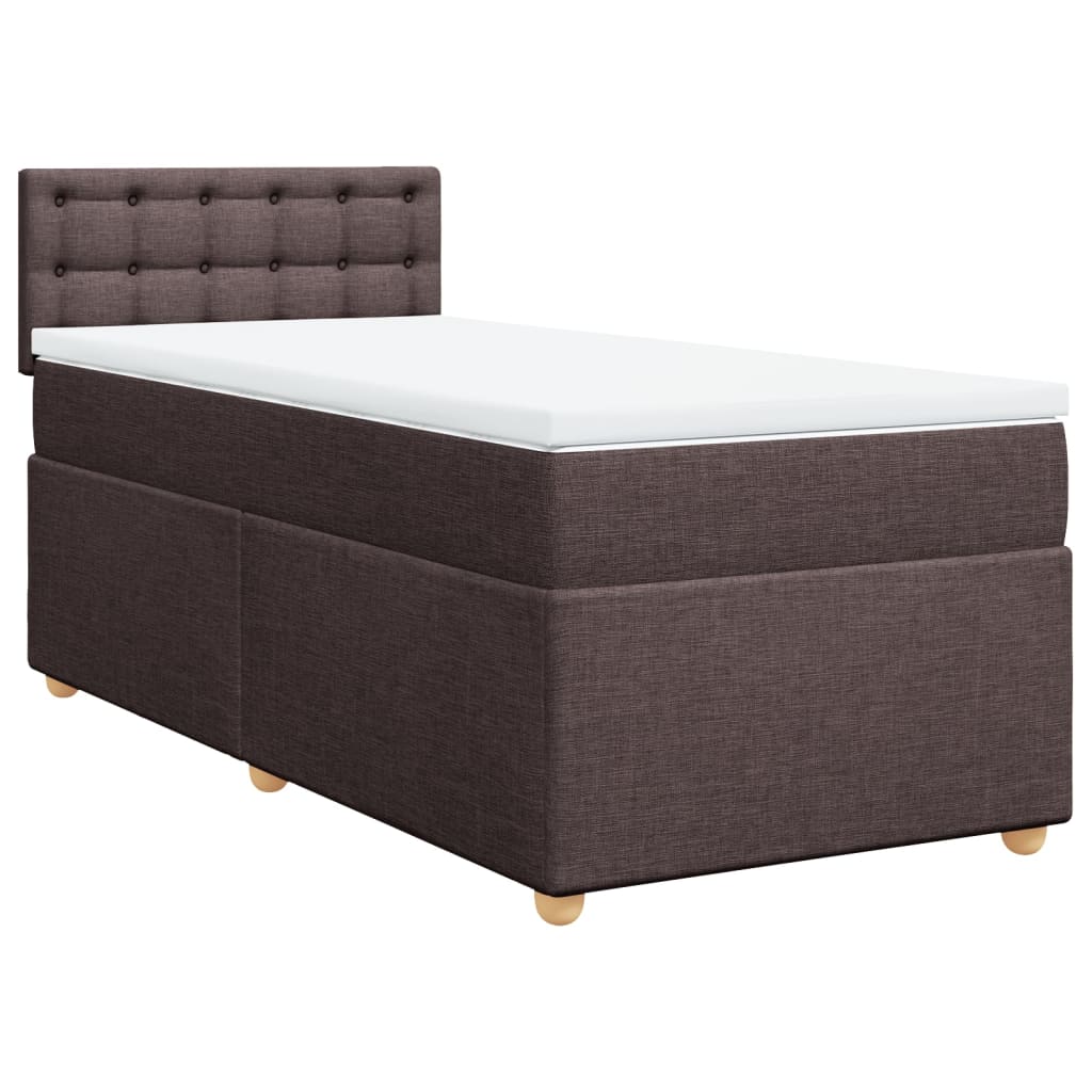 Κρεβάτι Boxspring με Στρώμα Σκούρο Καφέ 90x190 εκ. Υφασμάτινο