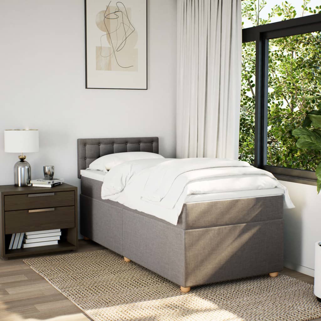 Κρεβάτι Boxspring με Στρώμα Taupe 90x190 εκ.Υφασμάτινο