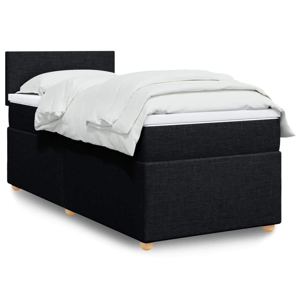 Κρεβάτι Boxspring με Στρώμα Μαύρο 90x200 εκ. Υφασμάτινο - Pakobazaar