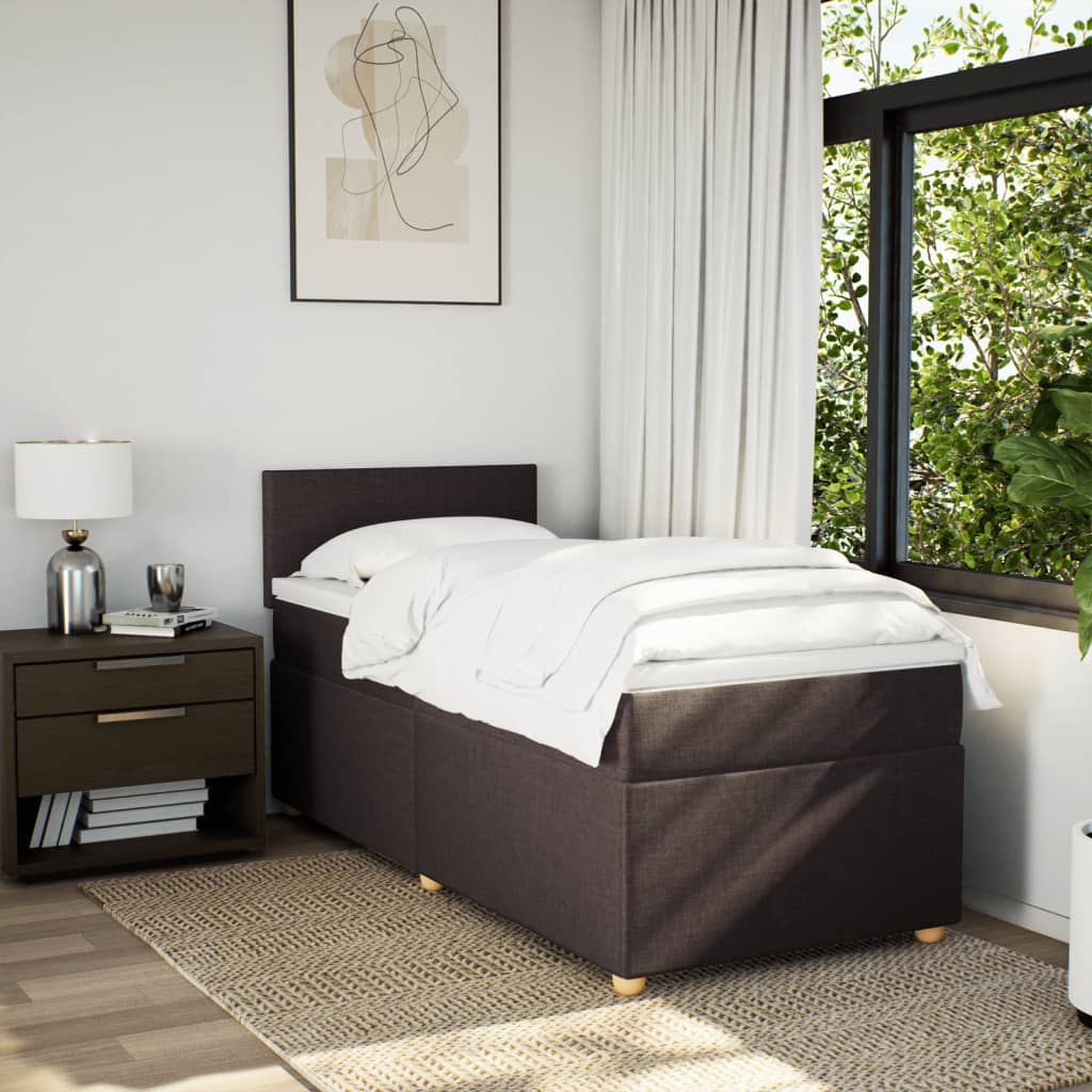 Κρεβάτι Boxspring με Στρώμα Σκούρο Καφέ 90x200 εκ. Υφασμάτινο