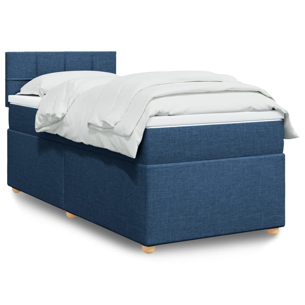 Κρεβάτι Boxspring με Στρώμα Μπλε 90x200 εκ.Υφασμάτινο