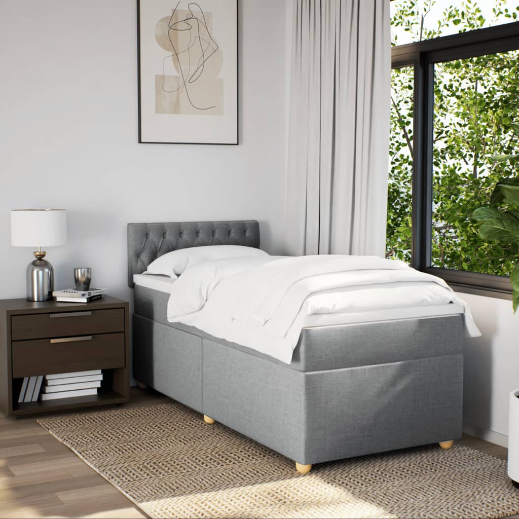 Κρεβάτι Boxspring με Στρώμα Ανοιχτό Γκρι 90x200 εκ. Υφασμάτινο