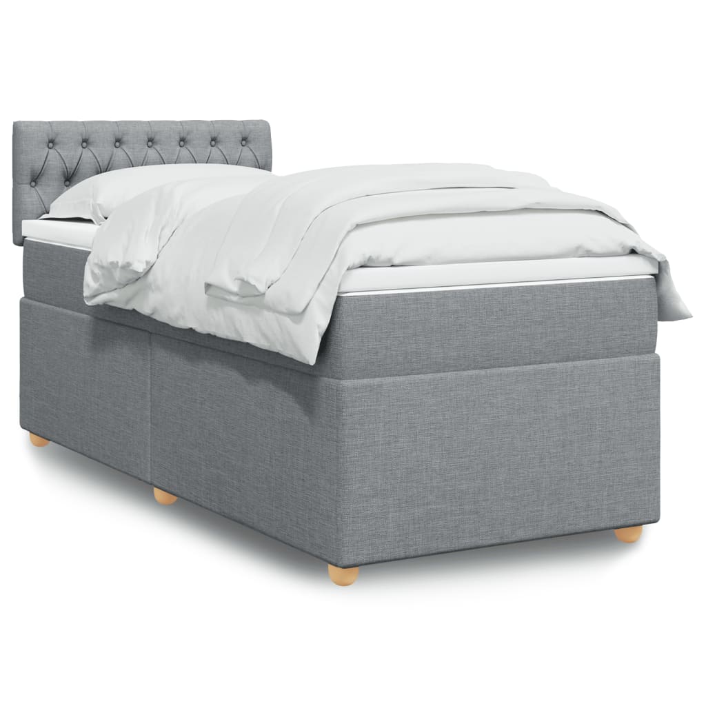 Κρεβάτι Boxspring με Στρώμα Ανοιχτό Γκρι 90x200 εκ. Υφασμάτινο