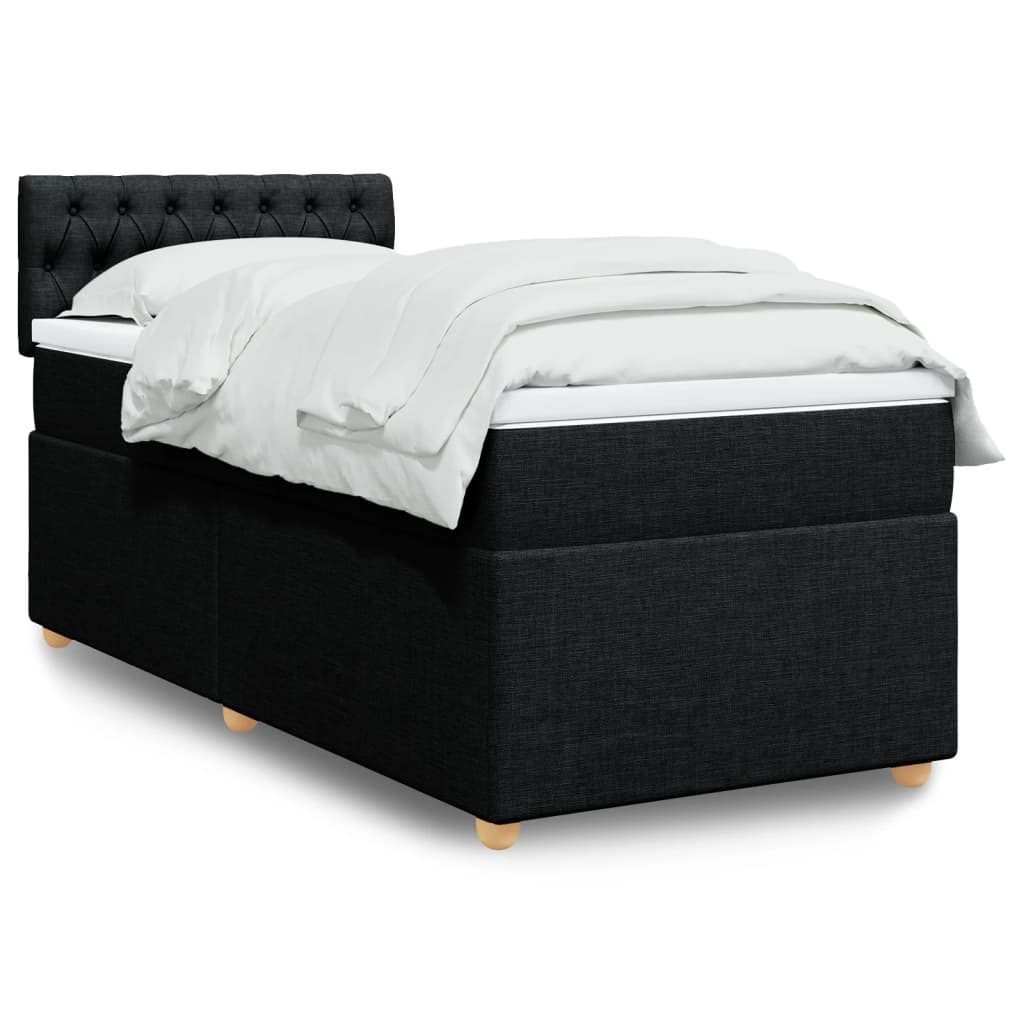 Κρεβάτι Boxspring με Στρώμα Μαύρο 90x200 εκ. Υφασμάτινο