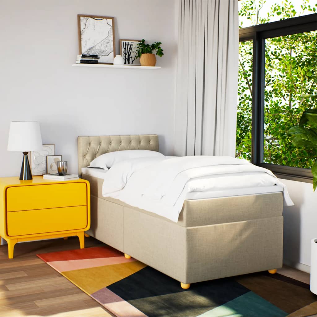Κρεβάτι Boxspring με Στρώμα Κρεμ 90x200 εκ.Υφασμάτινο