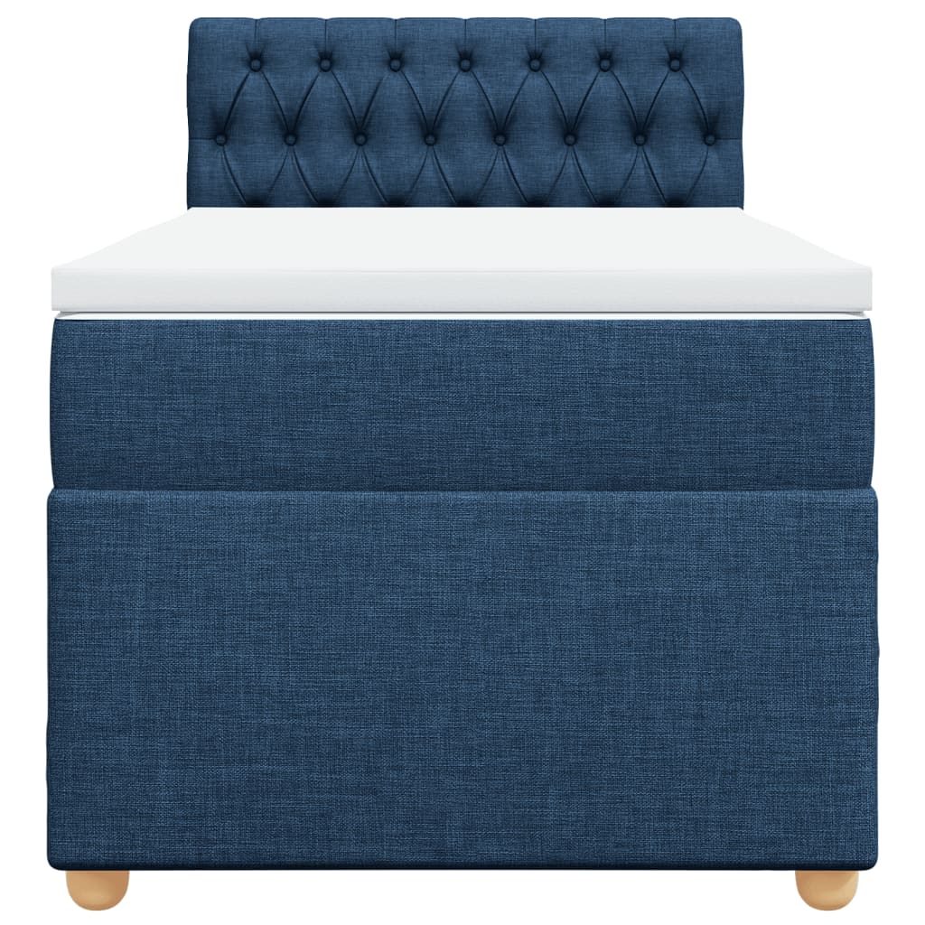 Κρεβάτι Boxspring με Στρώμα Μπλε 90x200 εκ.Υφασμάτινο