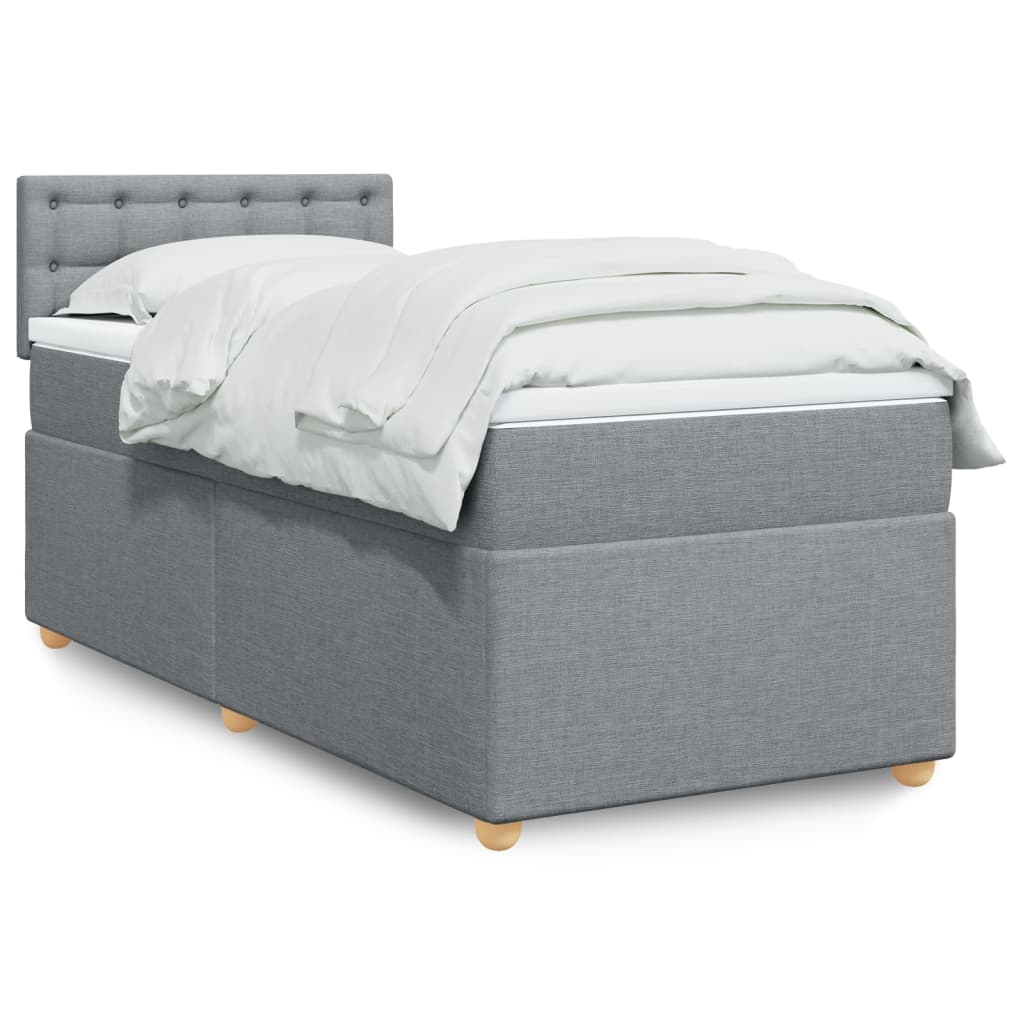 Κρεβάτι Boxspring με Στρώμα Ανοιχτό Γκρι 90x200 εκ. Υφασμάτινο