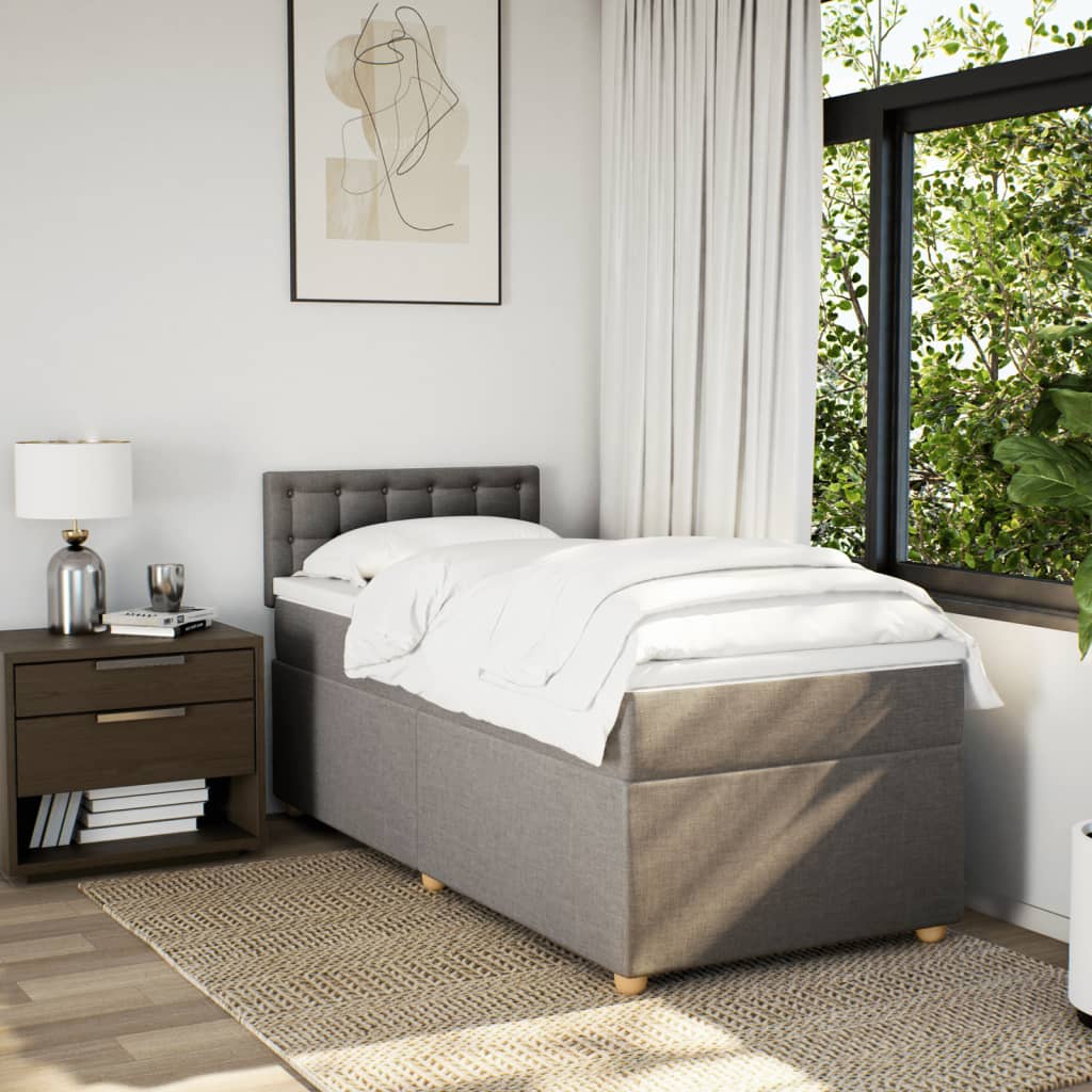 Κρεβάτι Boxspring με Στρώμα Taupe 90x200 εκ. Υφασμάτινο