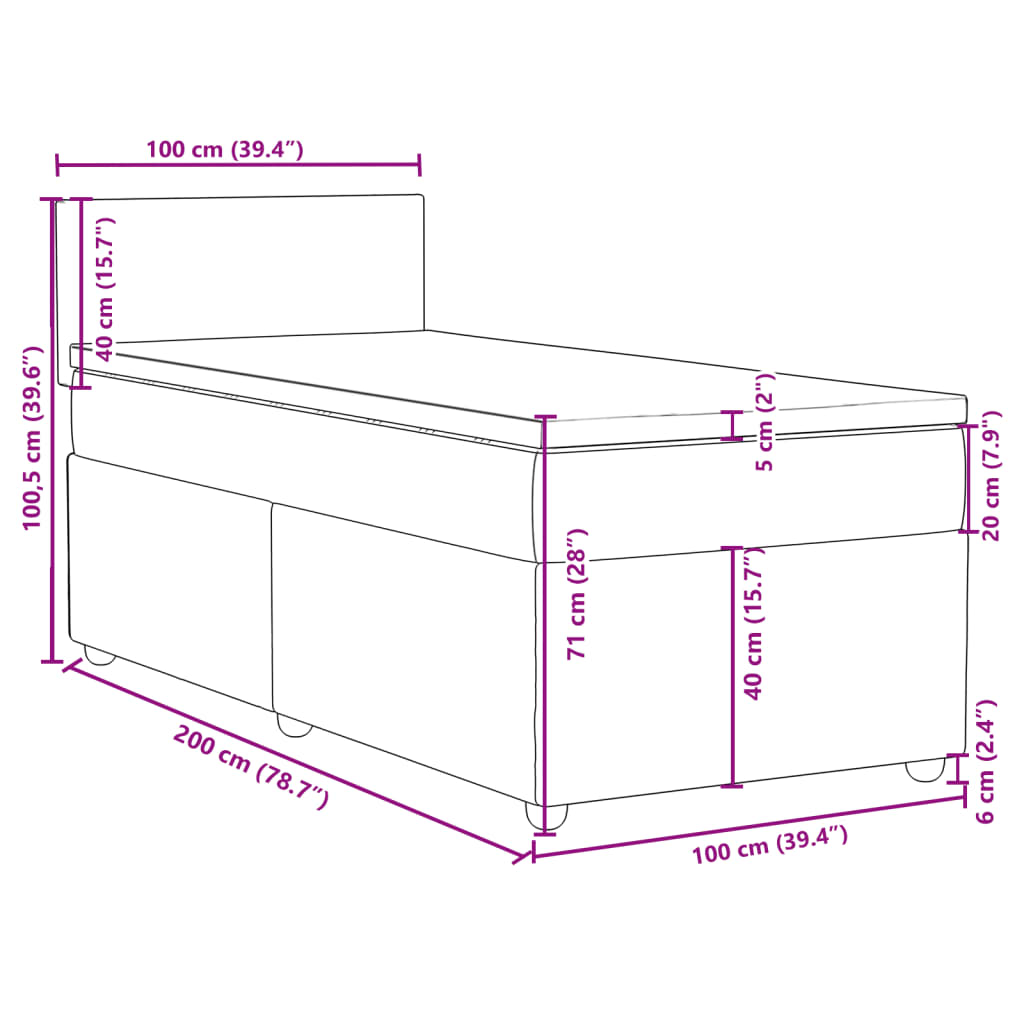 Κρεβάτι Boxspring με Στρώμα Σκούρο Γκρι 100x200 εκ. Υφασμάτινο