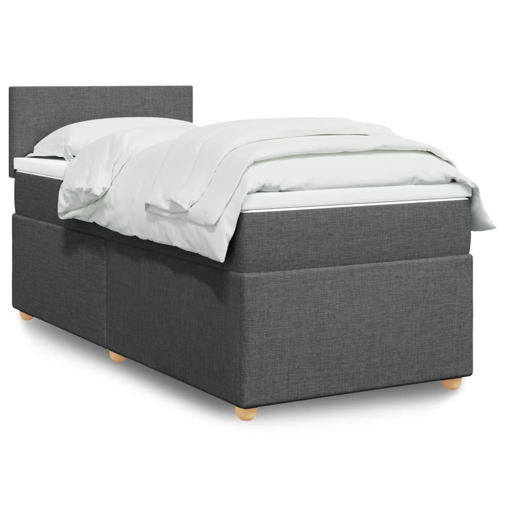 Κρεβάτι Boxspring με Στρώμα Σκούρο Γκρι 100x200 εκ. Υφασμάτινο