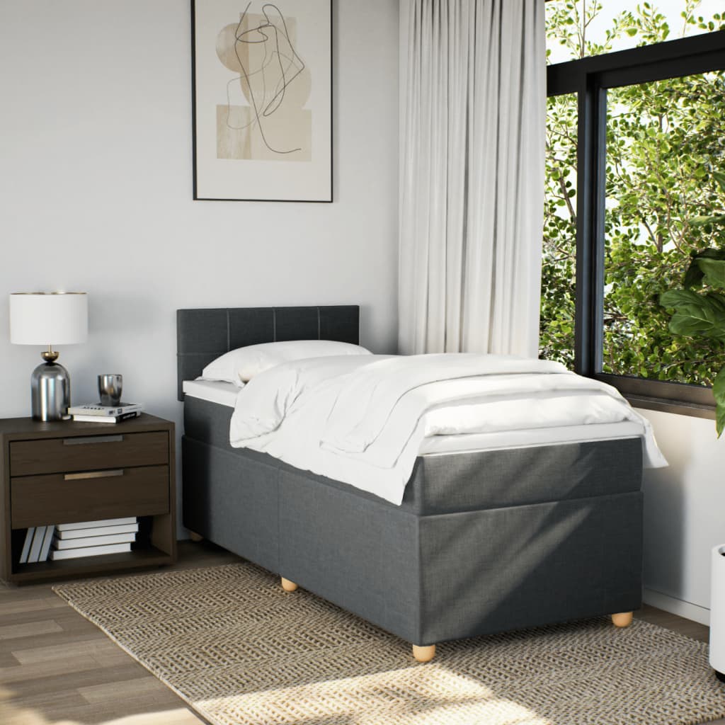 Κρεβάτι Boxspring με Στρώμα Σκούρο Γκρι 100x200 εκ. Υφασμάτινο - Pakobazaar