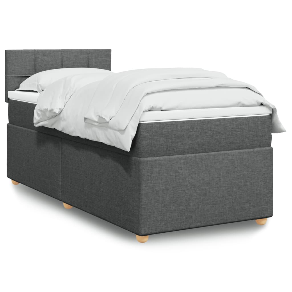 Κρεβάτι Boxspring με Στρώμα Σκούρο Γκρι 100x200 εκ. Υφασμάτινο - Pakobazaar