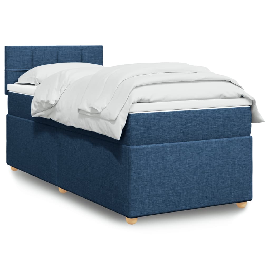Κρεβάτι Boxspring με Στρώμα Μπλε 100 x 200 εκ. Υφασμάτινο