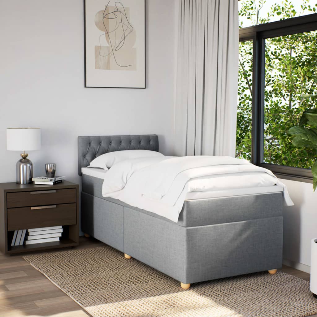 Κρεβάτι Boxspring με Στρώμα Ανοιχτό Γκρι 100x200 εκ. Υφασμάτινο
