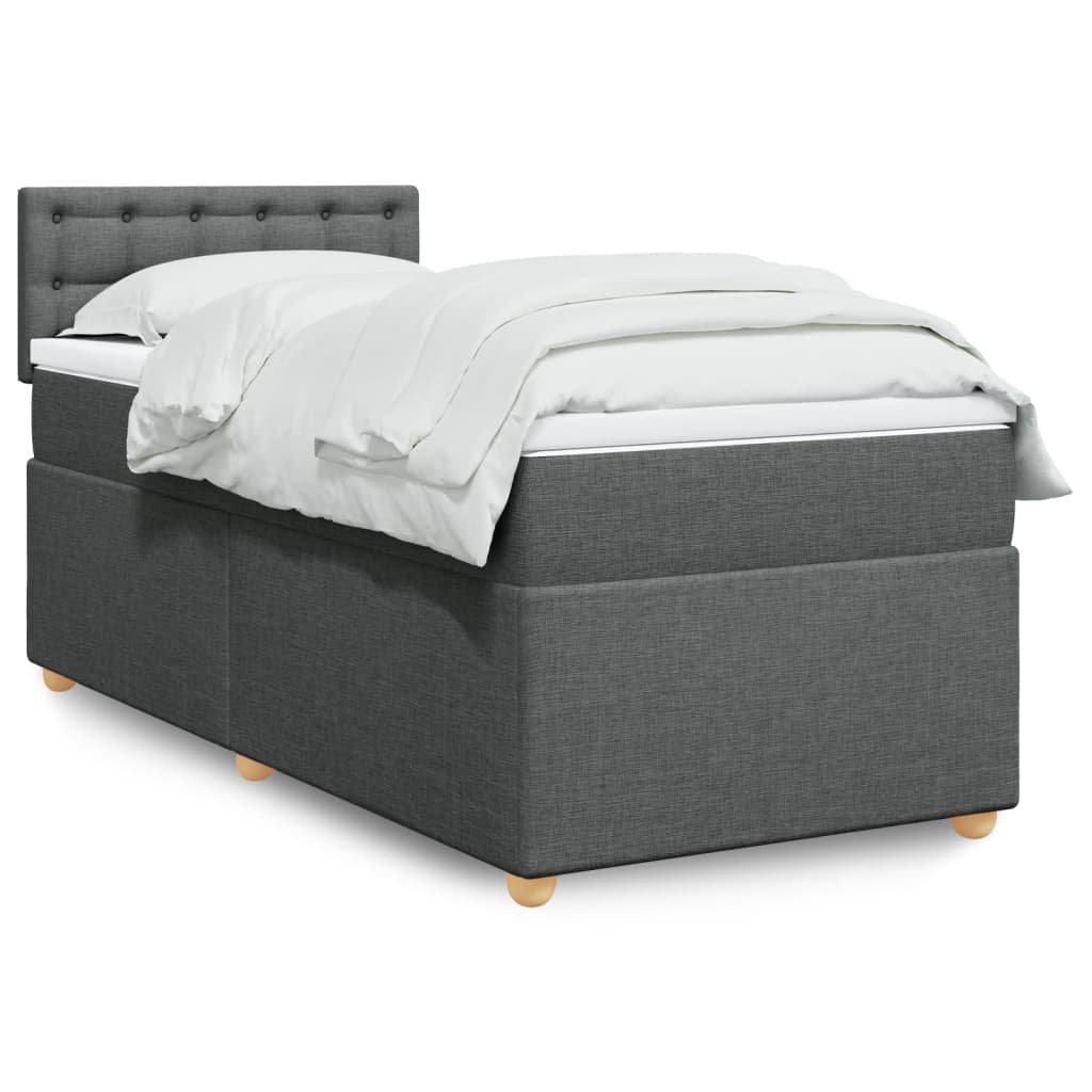Κρεβάτι Boxspring με Στρώμα Σκούρο Γκρι 100x200 εκ. Υφασμάτινο - Pakobazaar