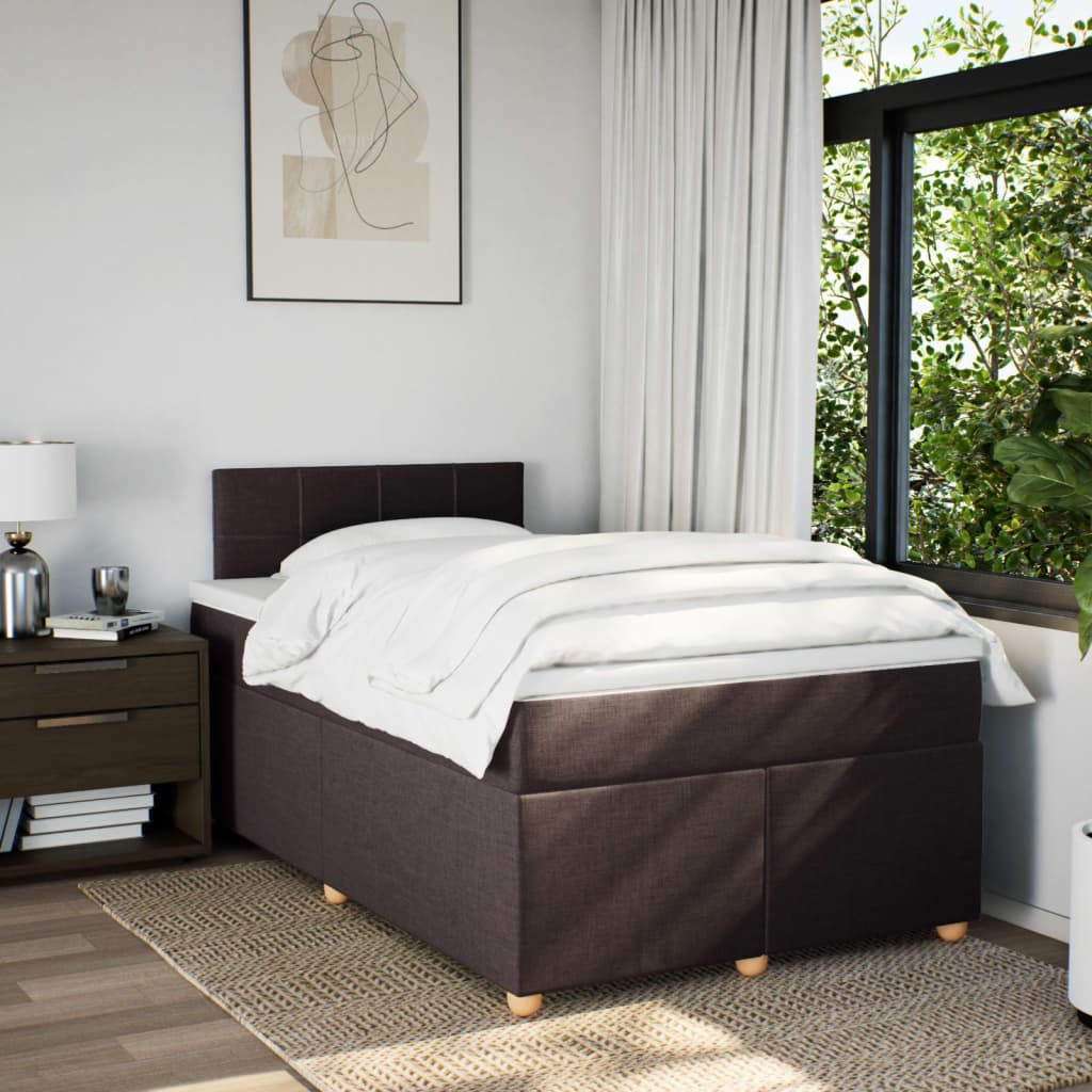 Κρεβάτι Boxspring με Στρώμα Σκούρο Καφέ 120x190 εκ Υφασμάτινο