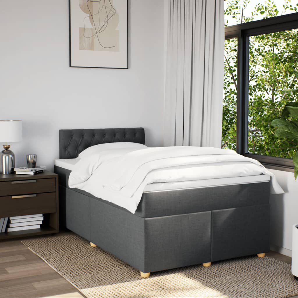 Κρεβάτι Boxspring με Στρώμα Σκούρο Γκρι 120x190 εκ Υφασμάτινο - Pakobazaar