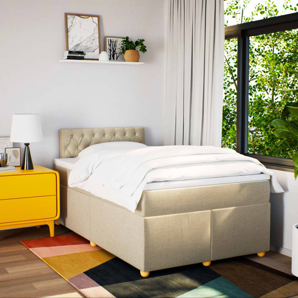 Κρεβάτι Boxspring με Στρώμα Κρεμ 120x190 εκ. Υφασμάτινο - Pakobazaar