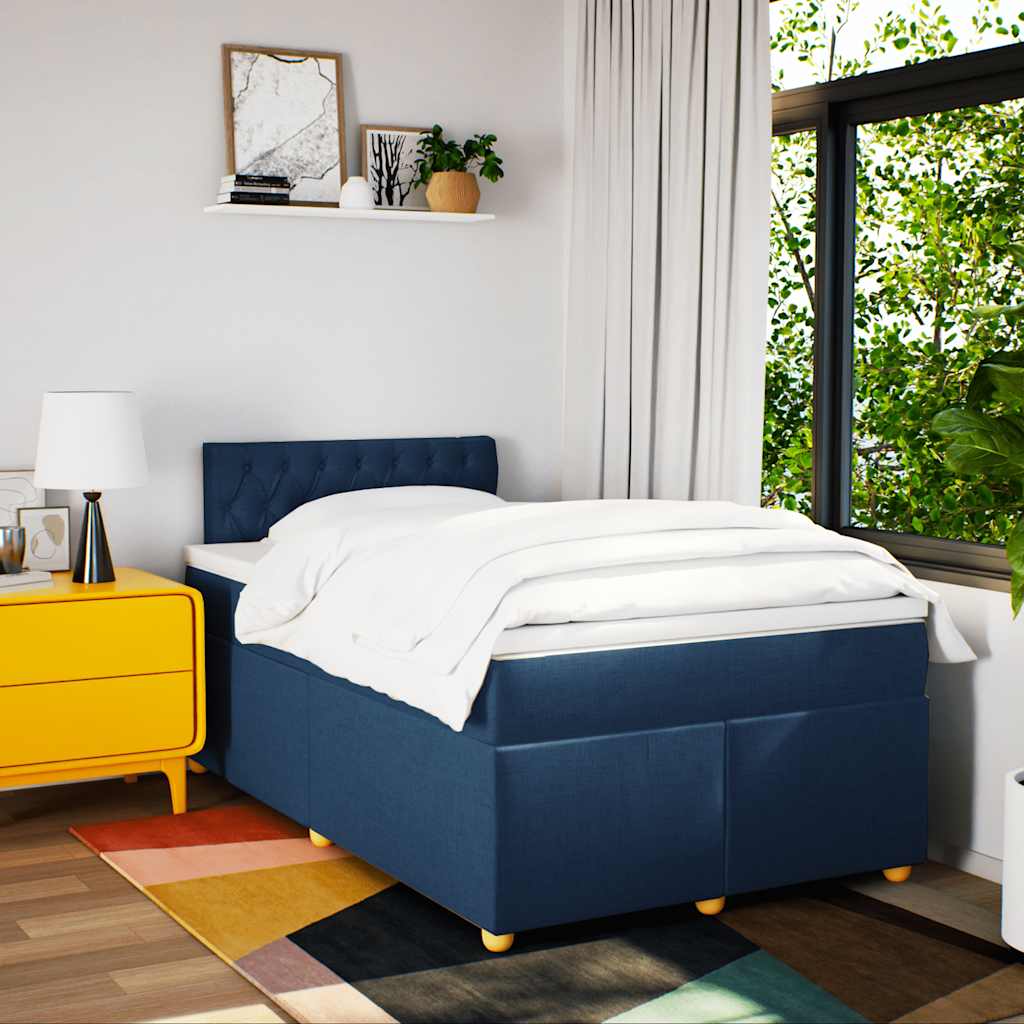 Κρεβάτι Boxspring με Στρώμα Μπλε 120x190 εκ. Υφασμάτινο