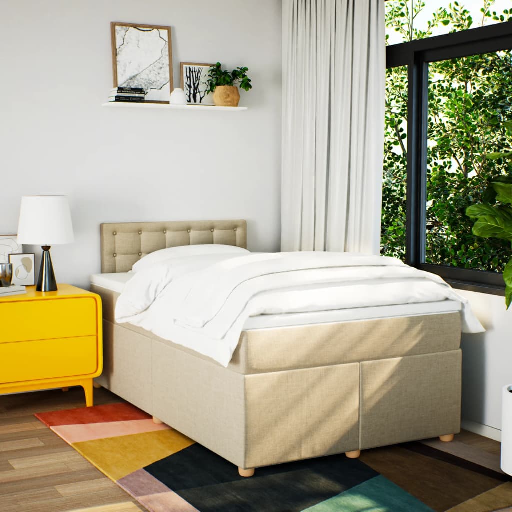 Κρεβάτι Boxspring με Στρώμα Κρεμ 120x190 εκ. Υφασμάτινο - Pakobazaar