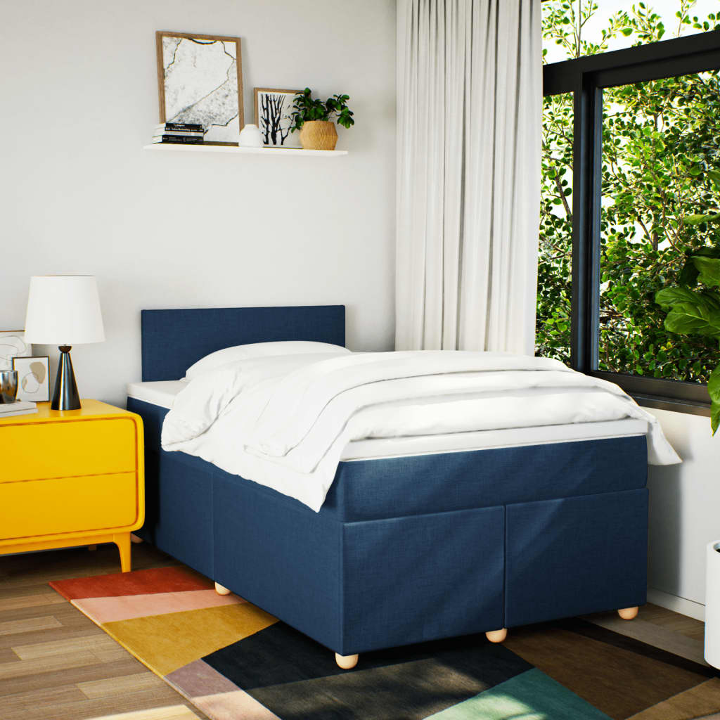 Κρεβάτι Boxspring με Στρώμα Μπλε 120x200 εκ. Υφασμάτινο
