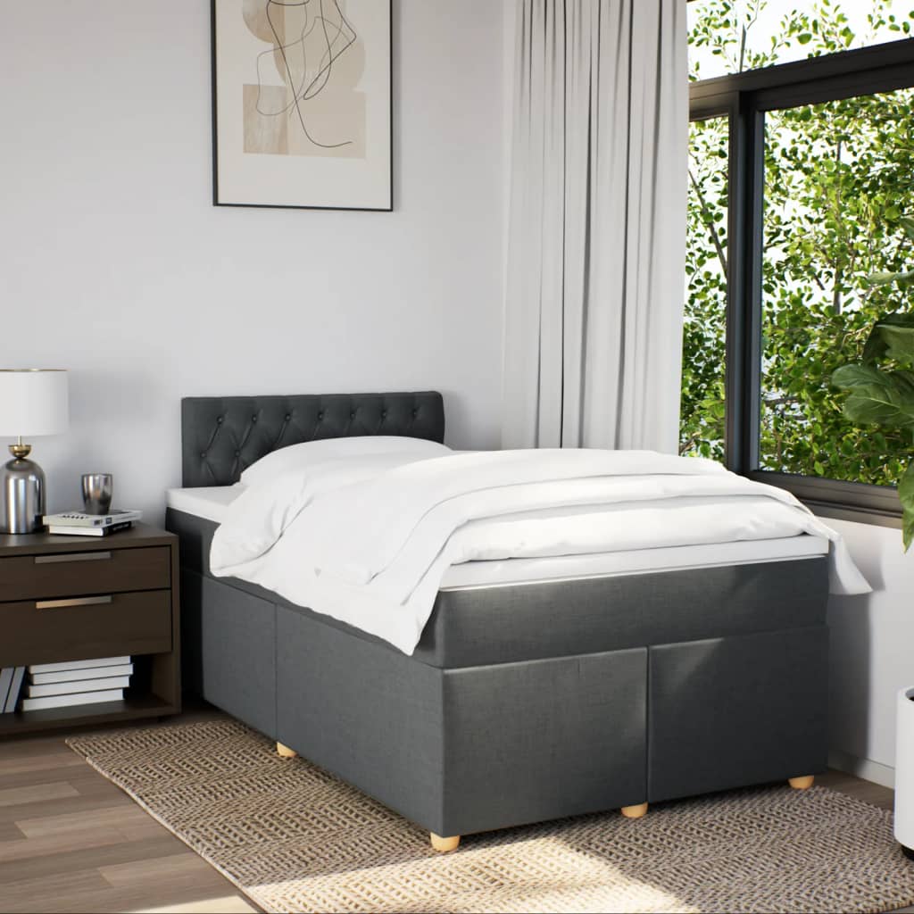 Κρεβάτι Boxspring με Στρώμα Σκούρο Γκρι 120x200 εκ. Υφασμάτινο - Pakobazaar