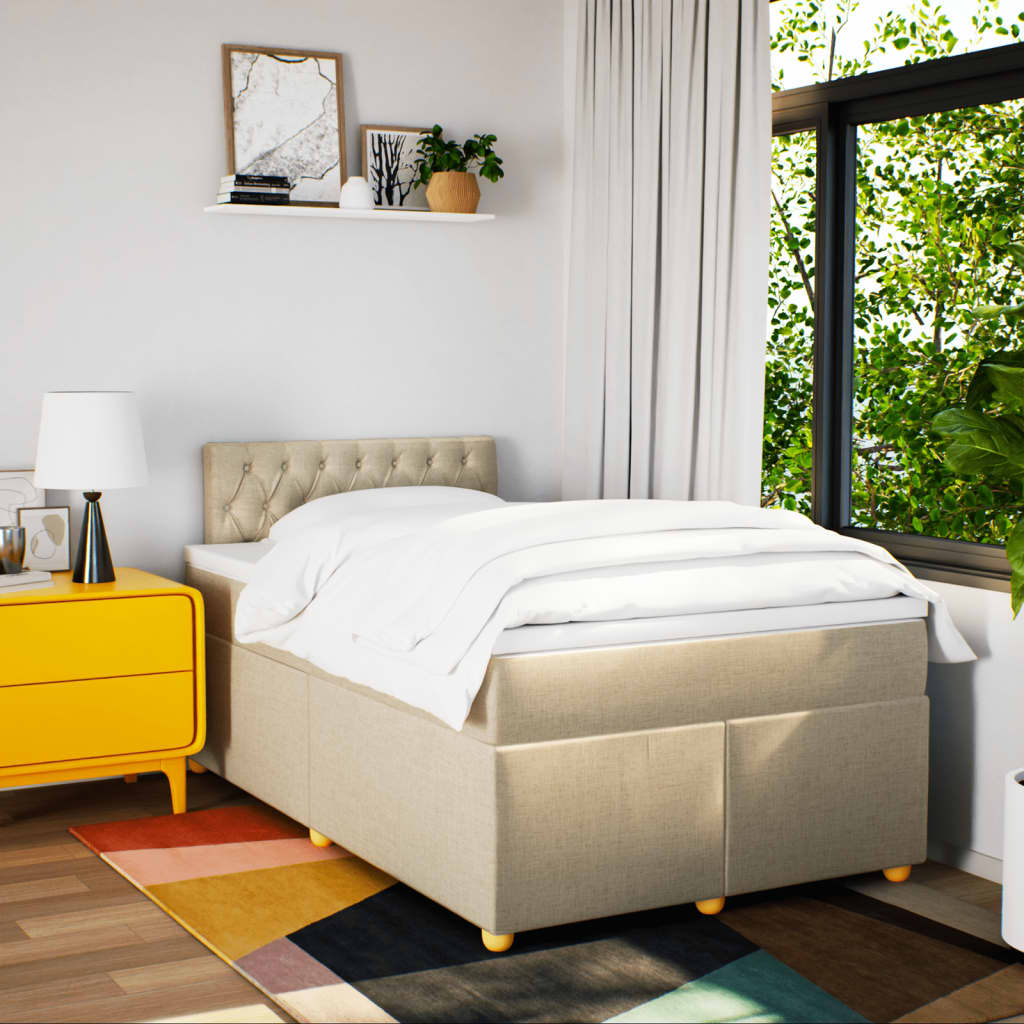 Κρεβάτι Boxspring με Στρώμα Κρεμ 120x200 εκ. Υφασμάτινο