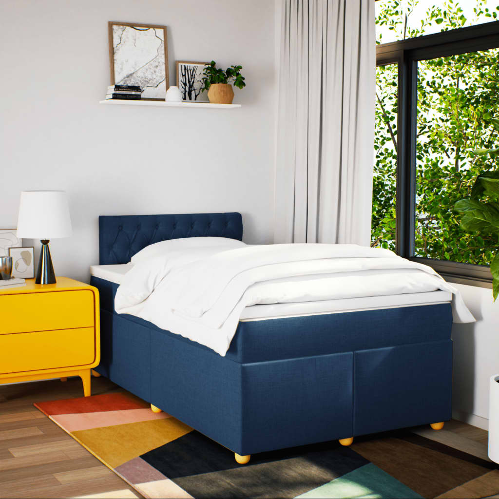 Κρεβάτι Boxspring με Στρώμα Μπλε 120x200 εκ. Υφασμάτινο