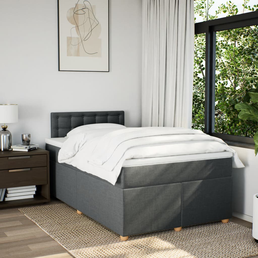 Κρεβάτι Boxspring με Στρώμα Σκούρο Γκρι 120x200 εκ. Υφασμάτινο - Pakobazaar