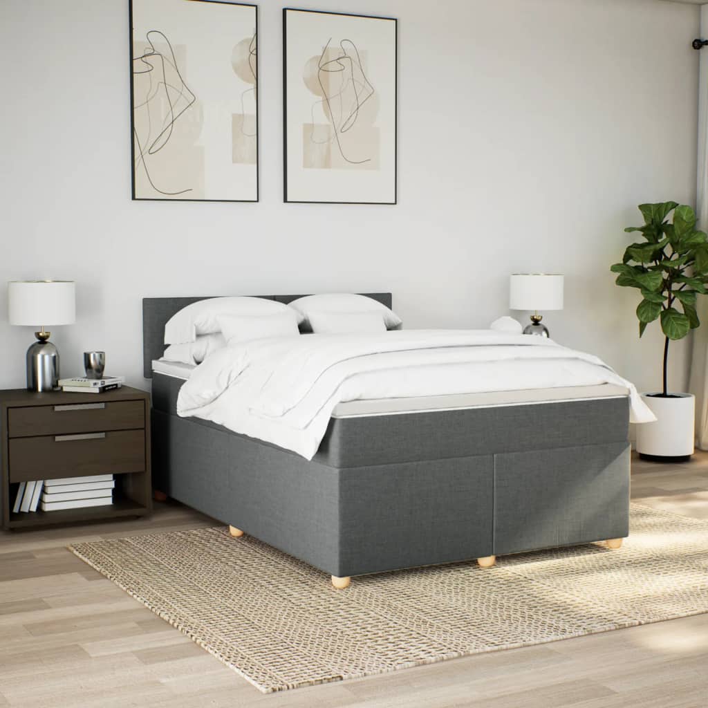 Κρεβάτι Boxspring με Στρώμα Σκούρο Γκρι 140x190 εκ. Υφασμάτινο - Pakobazaar