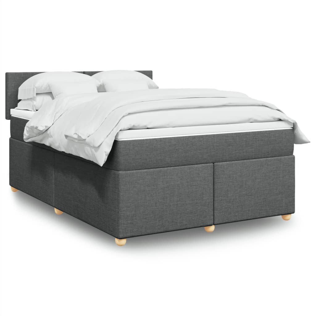 Κρεβάτι Boxspring με Στρώμα Σκούρο Γκρι 140x190 εκ. Υφασμάτινο - Pakobazaar