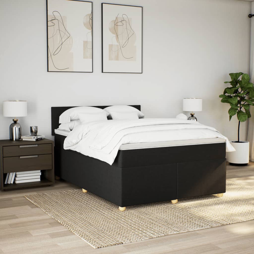 Κρεβάτι Boxspring με Στρώμα Μαύρο 140x190 εκ. Υφασμάτινο