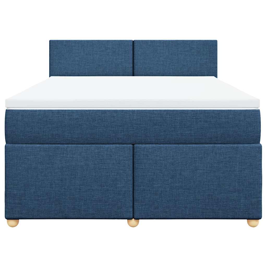 Κρεβάτι Boxspring με Στρώμα Μπλε 140x190 εκ. Υφασμάτινο