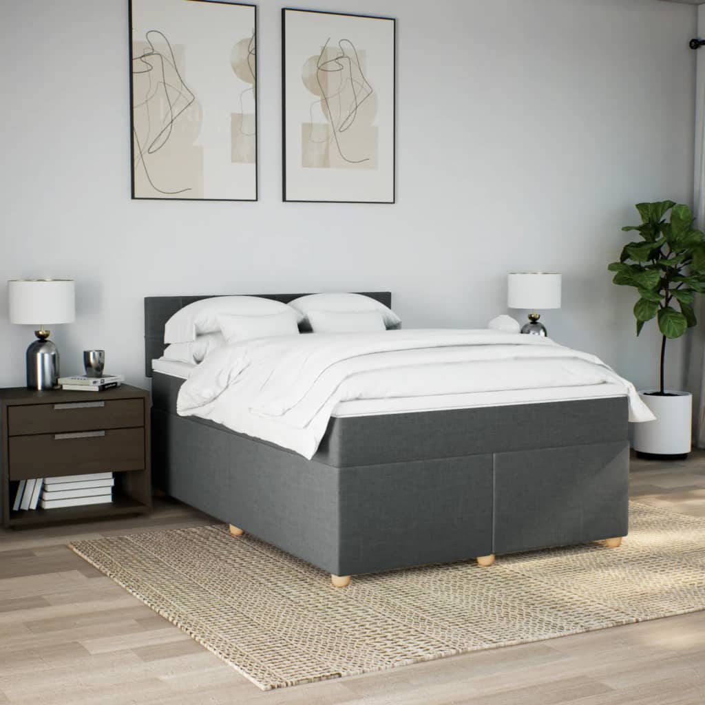Κρεβάτι Boxspring με Στρώμα Σκούρο Γκρι 140x190 εκ. Υφασμάτινο